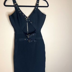 Black Bandage/ Ribbed Black Dress | M